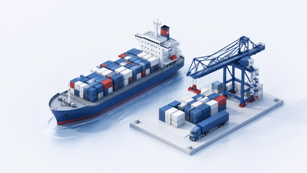 Sea freight containers and cargo vessel illustration