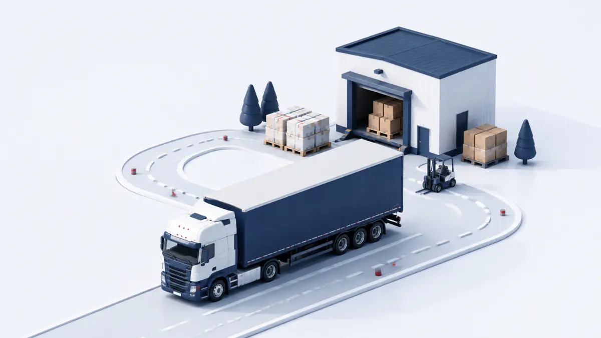 Road freight truck and delivery route illustration